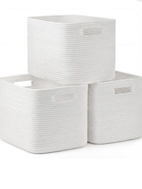 NEW ~White Cotton Rope Storage Bins - Set of 3